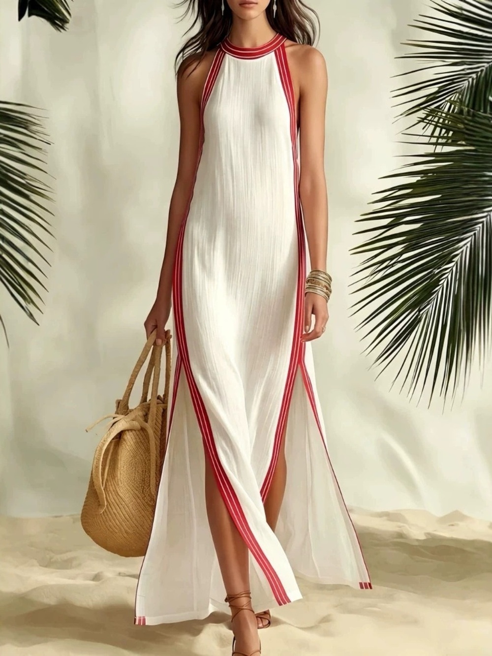 Full Size Slit Striped Sleeveless Maxi Dress Plus Size - Picture 3 of 4
